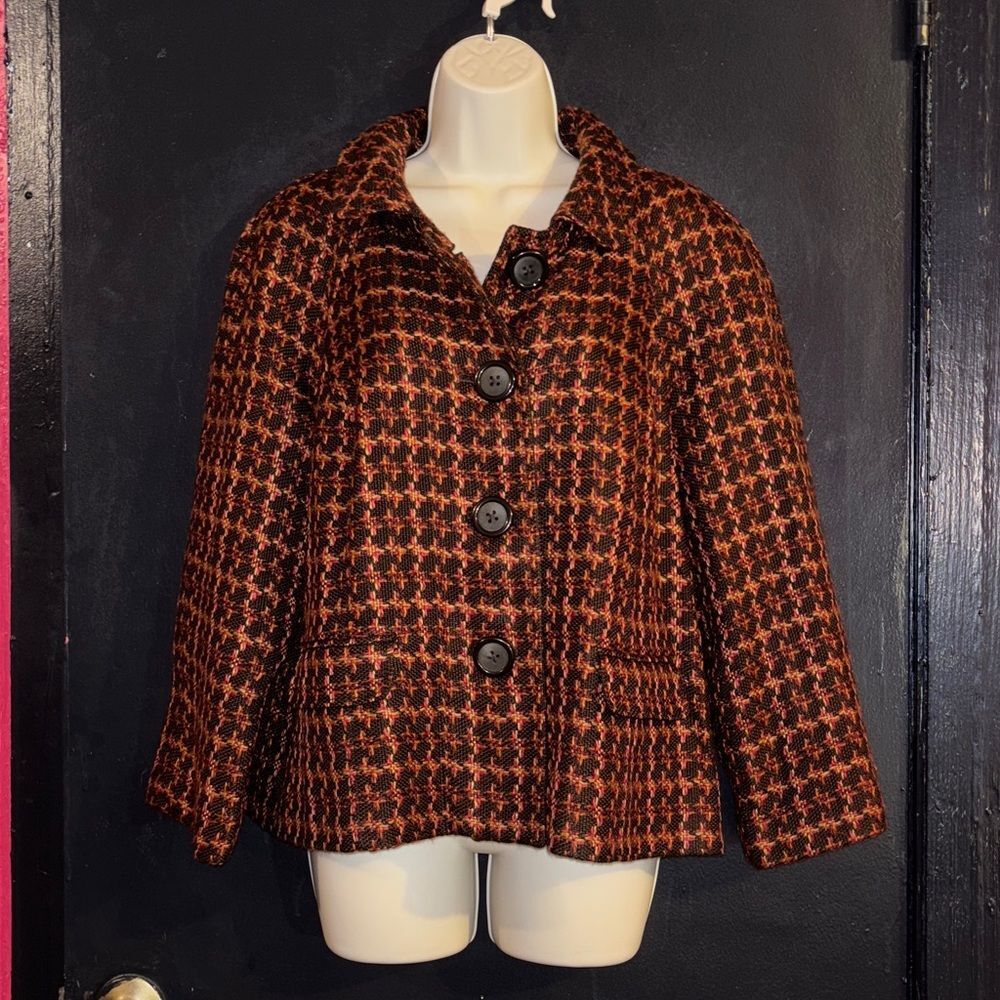 Kim Rogers tweed Jacket. Size 14 in fall colors. Academia
